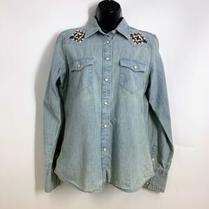 Ralph‎ Lauren Polo Women's Western Snap Button Beaded Southwest Long Sleeve SZ S